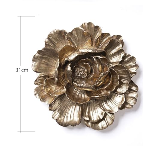 HAUCOZE Gold Flower Wall Sculpture – Modern Polyresin Wall Art Decor & Gift Figurine, 31cm