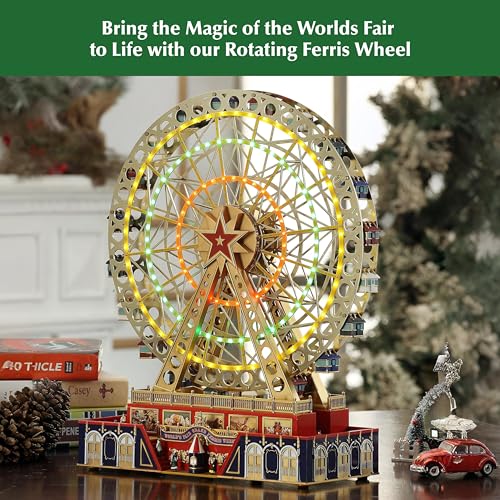 World’s Fair Grand Ferris Wheel – 15" Animated Musical Christmas Decoration with Lights & Rotating Motion (Gold)