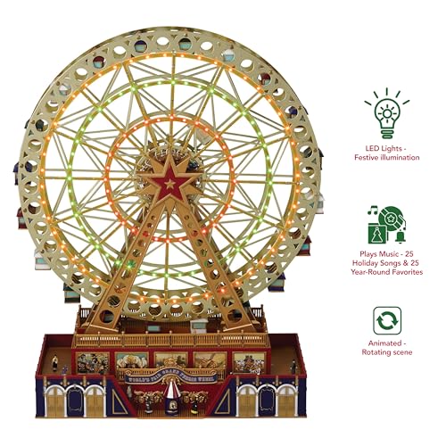 World’s Fair Grand Ferris Wheel – 15" Animated Musical Christmas Decoration with Lights & Rotating Motion (Gold)