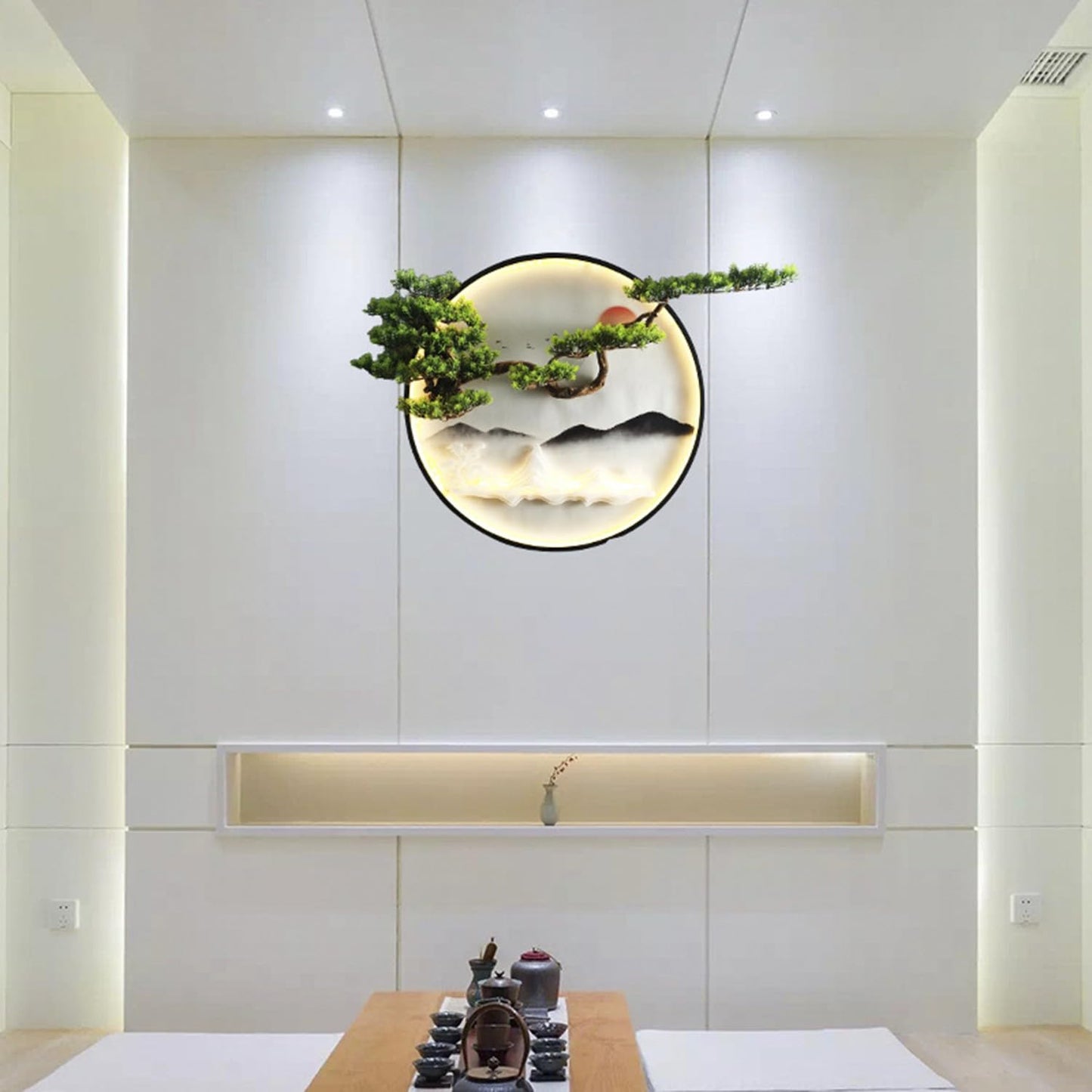 3D Pine Bonsai Wall Sculpture with LED Light – Artistic Wall Décor for Living Room, Office & Entryway