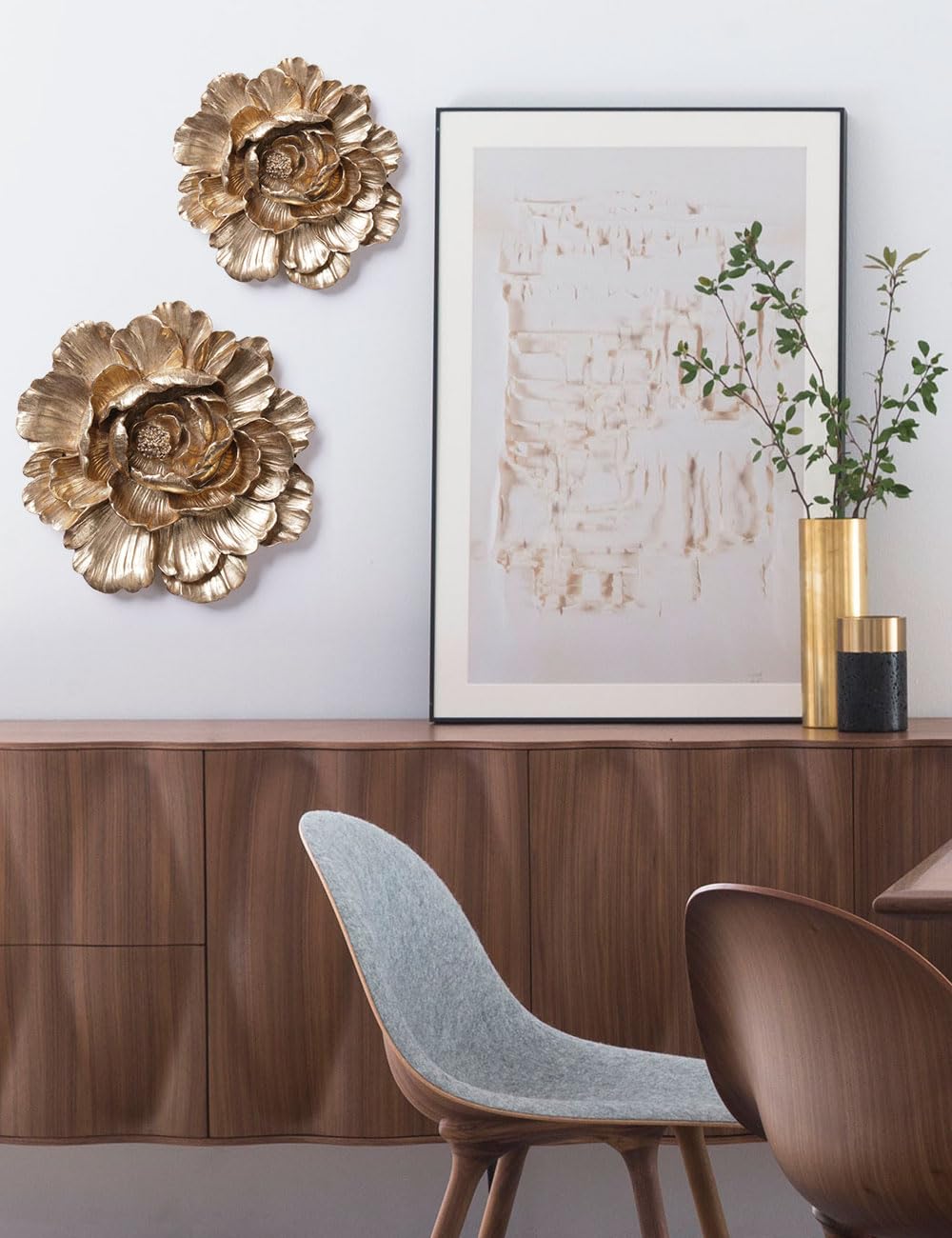 HAUCOZE Gold Flower Wall Sculpture – Modern Polyresin Wall Art Decor & Gift Figurine, 31cm