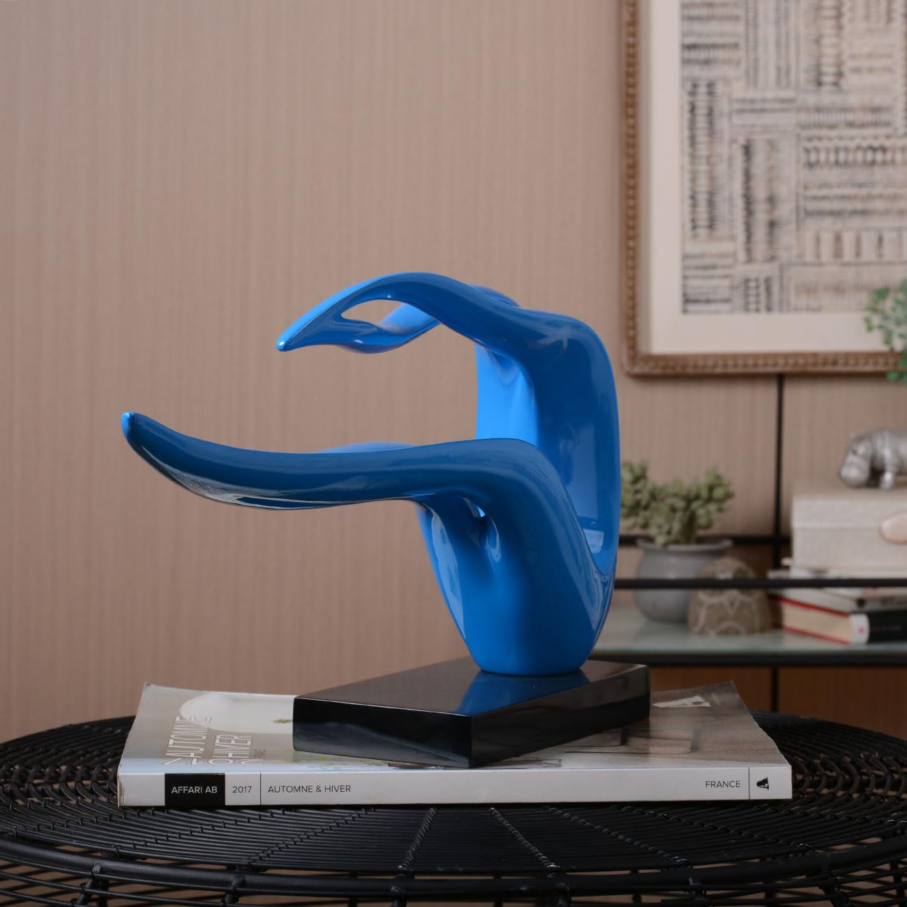 Modern Abstract Sculpture – Blue Polyresin Figurine Home Décor & Table Centerpiece (40cm)