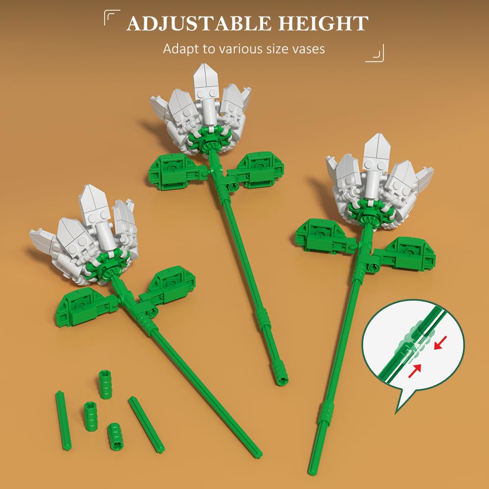 Flower Bouquet Building Set – 1464PCS Artificial Botanical Collection with 18 Stems, Creative Gift for Adults & Teens, Home Décor