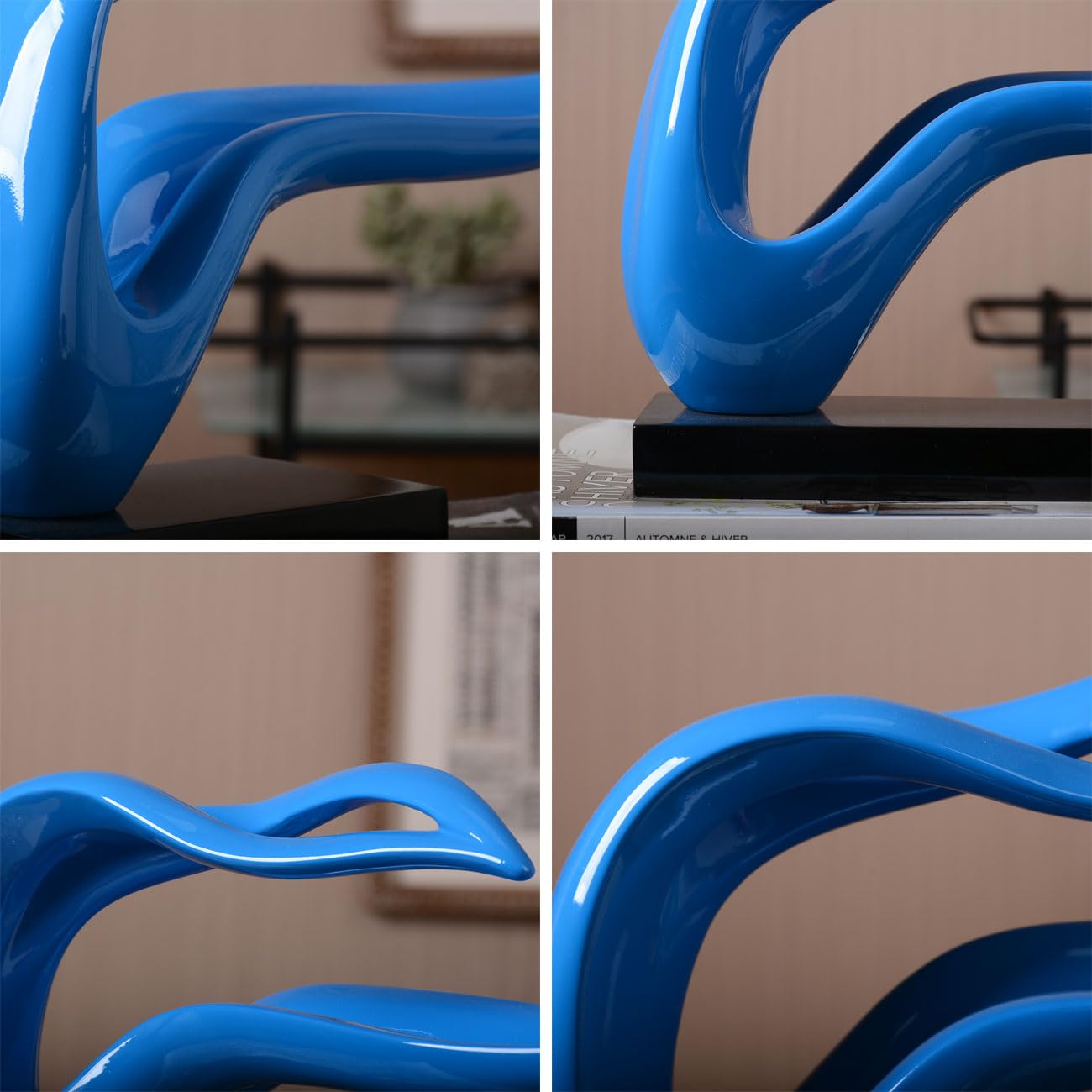 Modern Abstract Sculpture – Blue Polyresin Figurine Home Décor & Table Centerpiece (40cm)