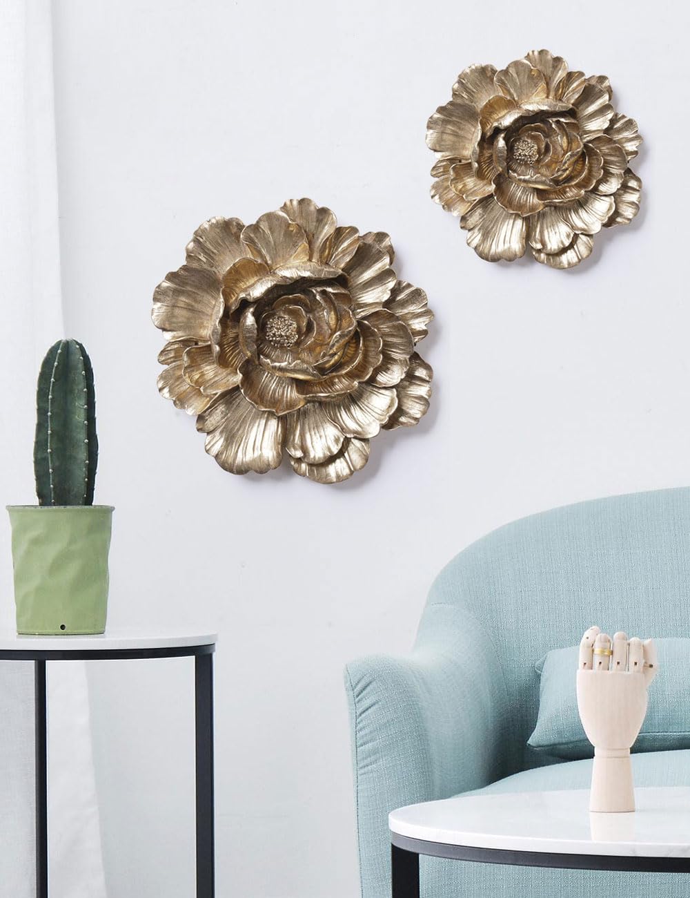 HAUCOZE Gold Flower Wall Sculpture – Modern Polyresin Wall Art Decor & Gift Figurine, 31cm