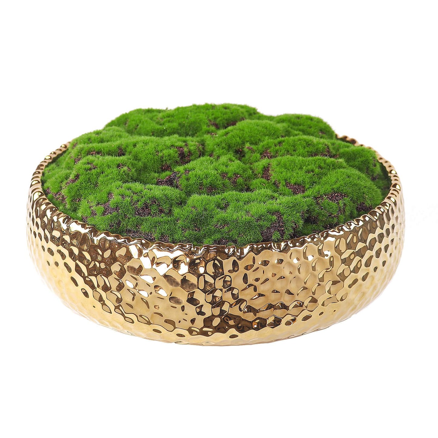 Handmade Golden Ceramic Moss Bowl – 9.5" Artificial Moss Centerpiece for Home, Office & Living Room Décor