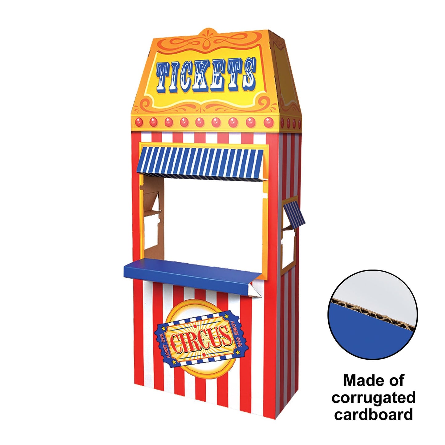 Beistle 3D Circus Ticket Booth Photo Prop – 6' Carnival-Themed Party Decoration in Red, White, Blue, Yellow & Orange