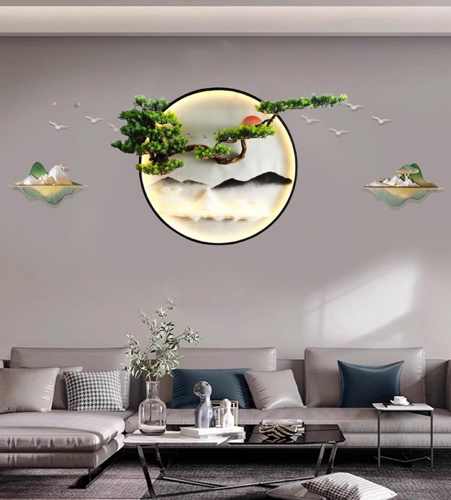 3D Pine Bonsai Wall Sculpture with LED Light – Artistic Wall Décor for Living Room, Office & Entryway