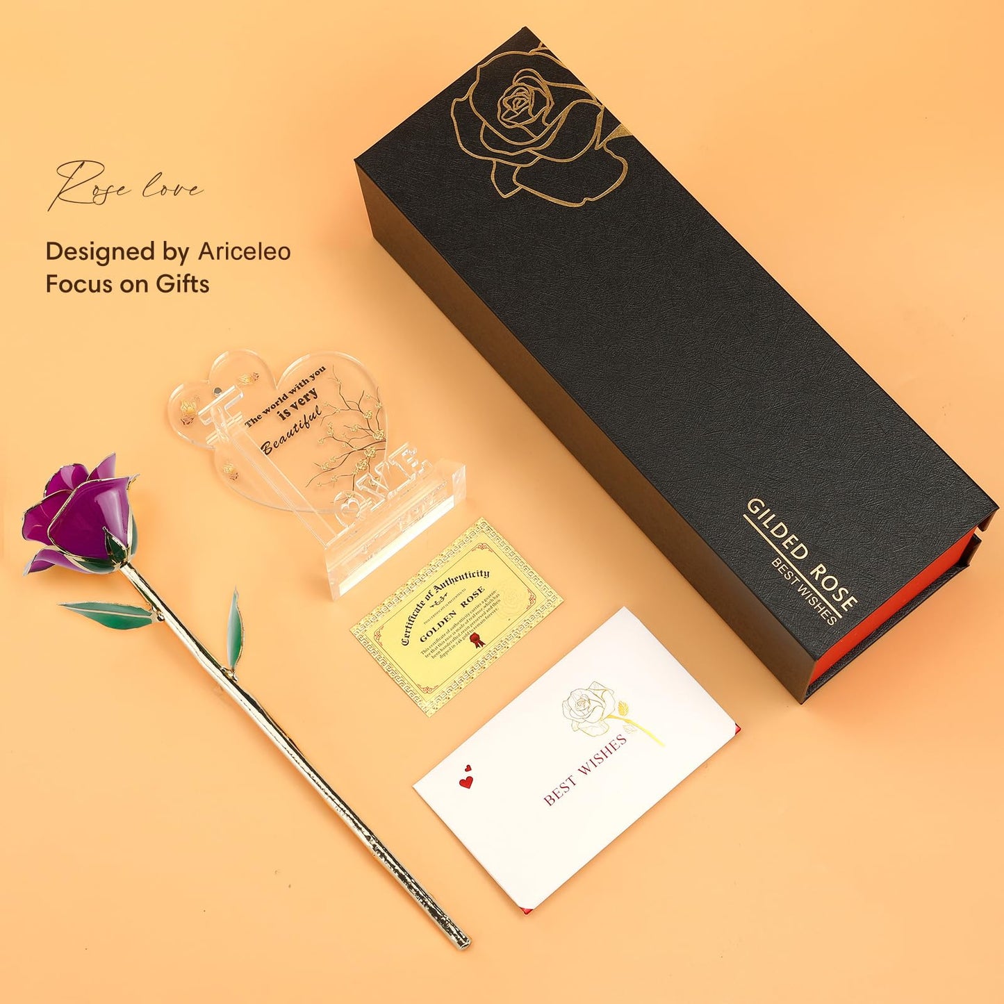 Gold-Dipped Infinity Rose – Purple Preserved Real Flower with Resin Finish & Gift Box, Eternal Rose for Anniversaries, Birthdays & Valentine’s Day