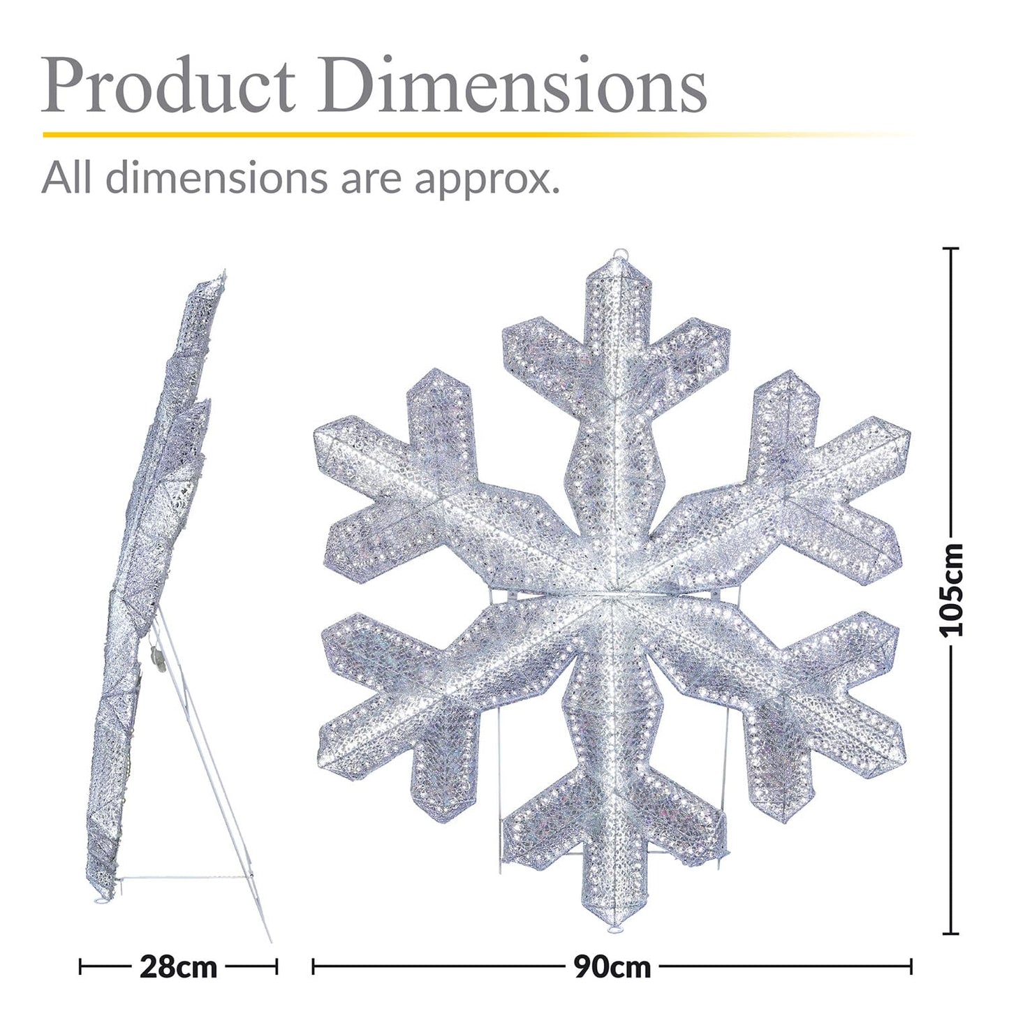 100cm Giant Pre-Lit Snowflake Christmas Decoration with 180 LED Lights – Indoor/Outdoor, Cool White