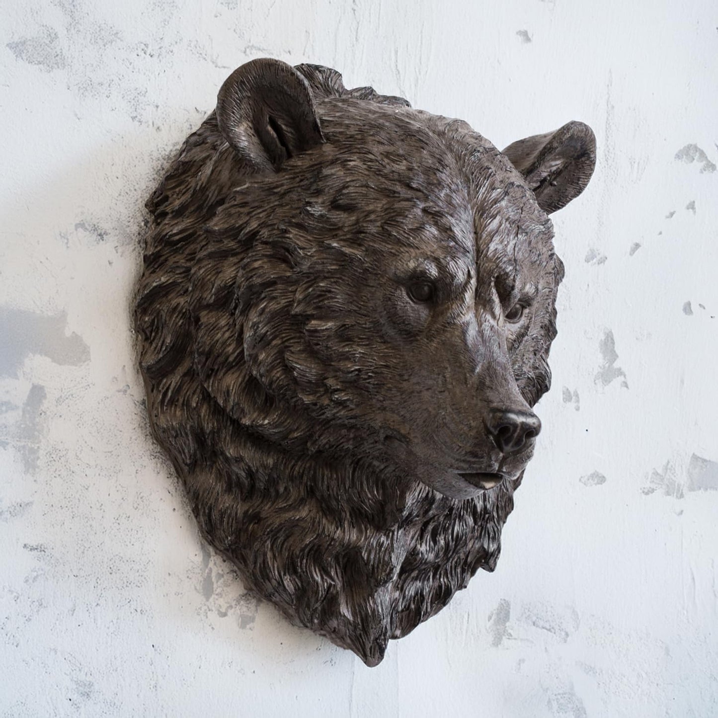Bear Head Wall Sculpture – Large Brown Resin Animal Bust, Rustic Wall-Mounted Home Decoration (31x43x22cm)