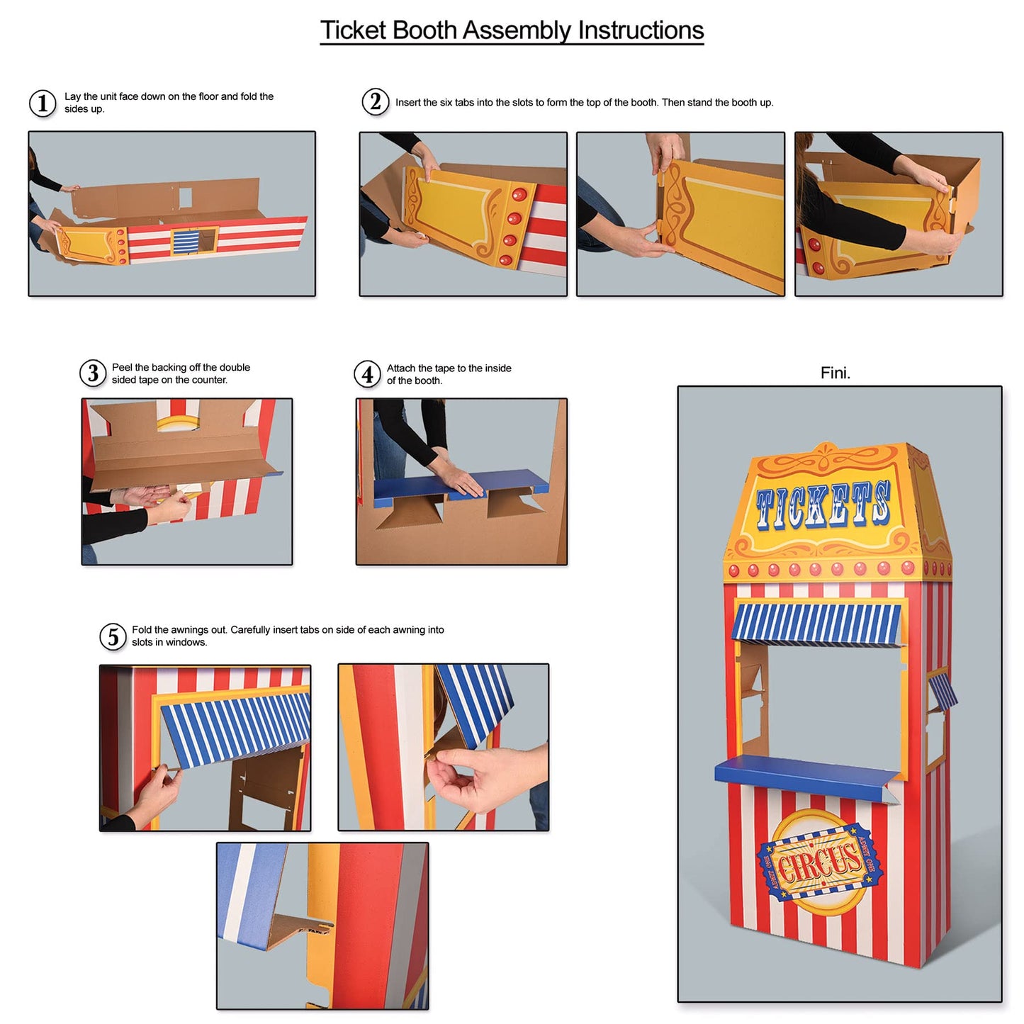 Beistle 3D Circus Ticket Booth Photo Prop – 6' Carnival-Themed Party Decoration in Red, White, Blue, Yellow & Orange