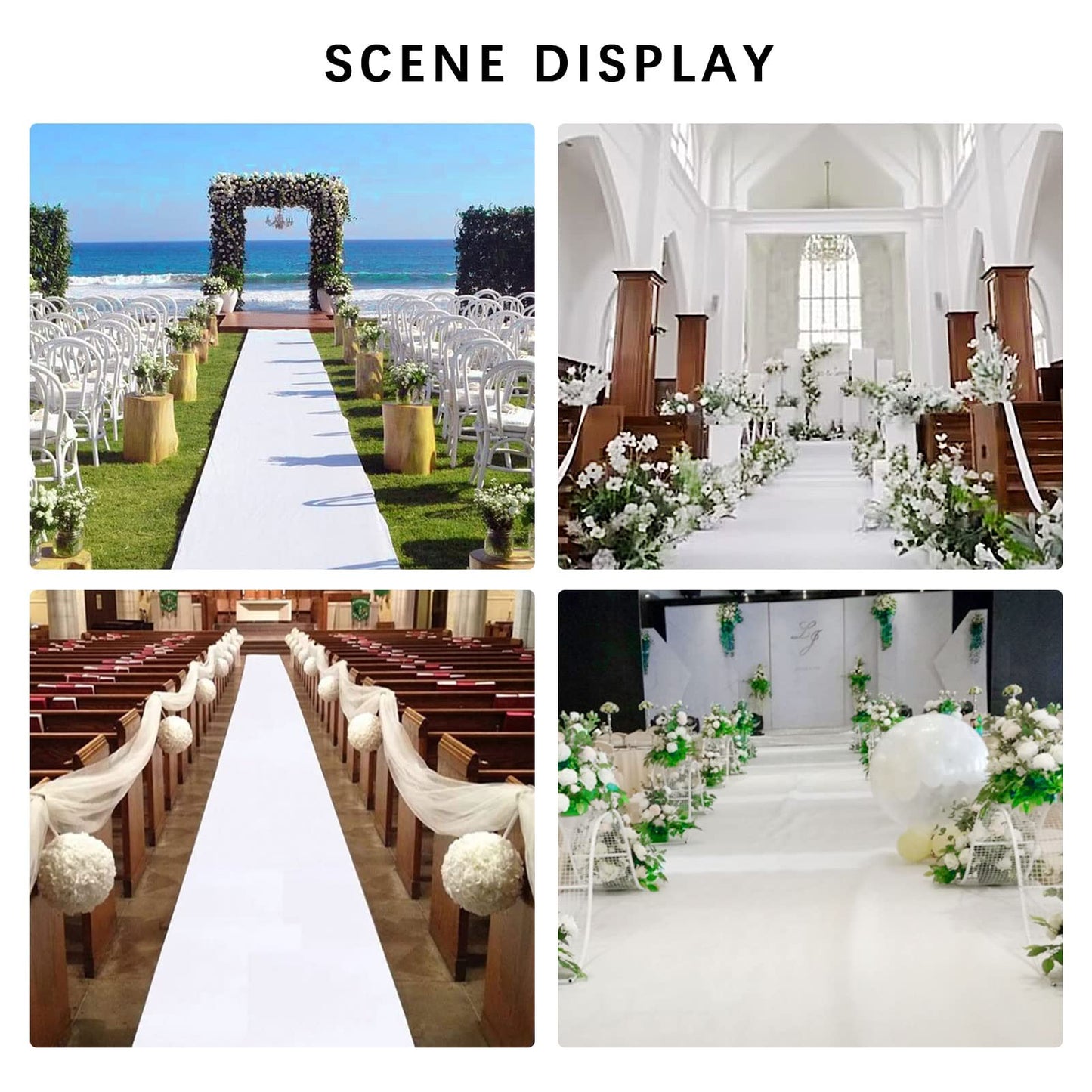 White Wedding Aisle Runner Carpet – Non-Slip Polyester Runway Rug Mat for Wedding Ceremonies, Parties & Events – 2mm Thick (1.5m x 25m)