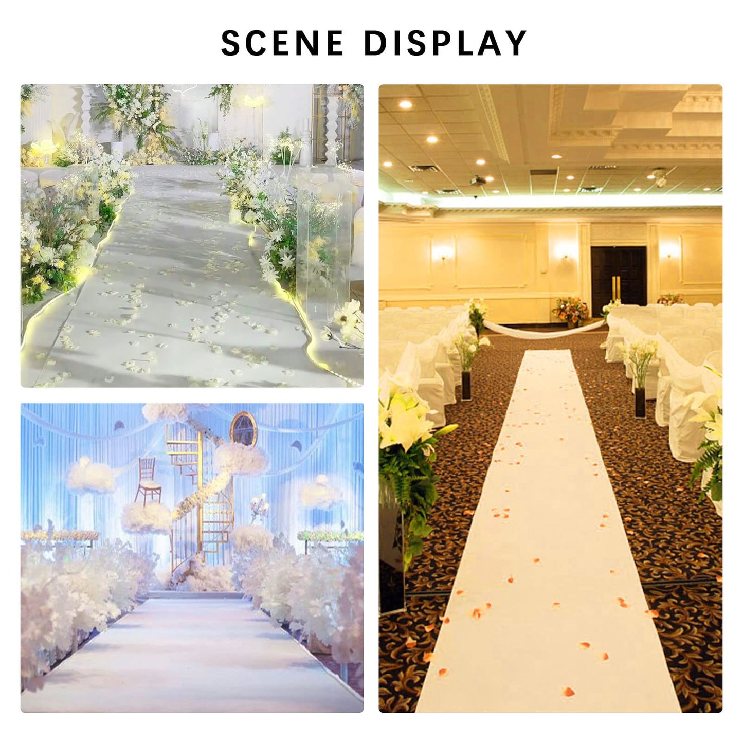White Wedding Aisle Runner Carpet – Non-Slip Polyester Runway Rug Mat for Wedding Ceremonies, Parties & Events – 2mm Thick (1.5m x 25m)
