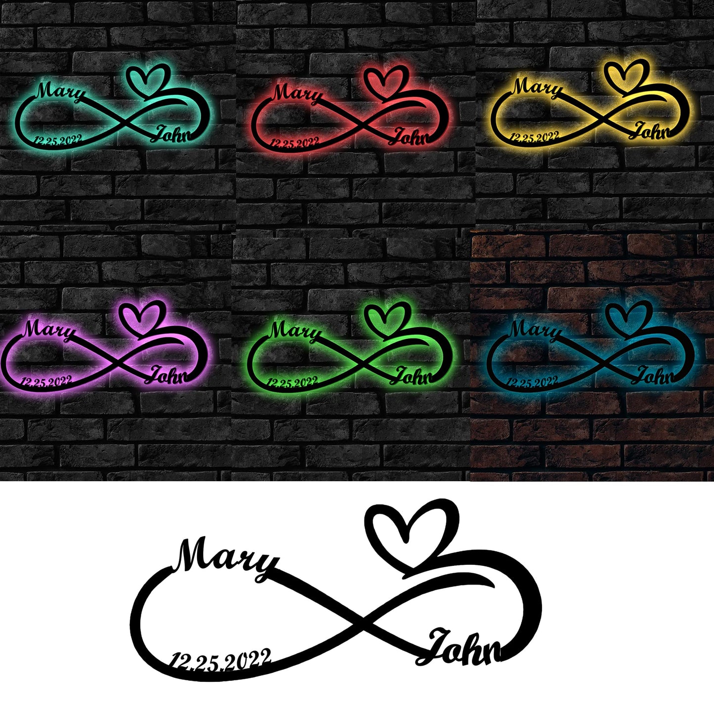Custom Infinity Metal Sign with LED Lights – Personalized Heart Wall Décor for Weddings, Anniversaries & Home
