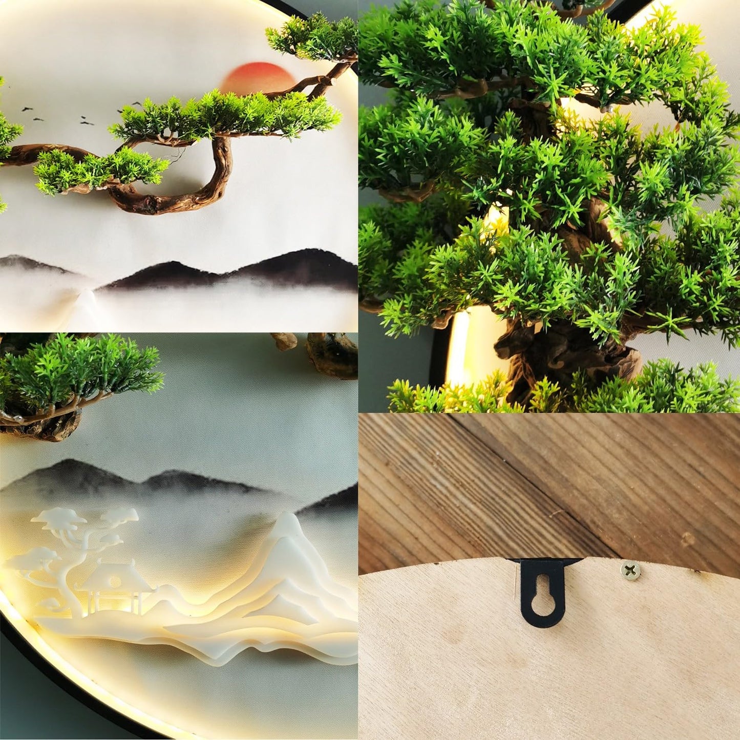 3D Pine Bonsai Wall Sculpture with LED Light – Artistic Wall Décor for Living Room, Office & Entryway