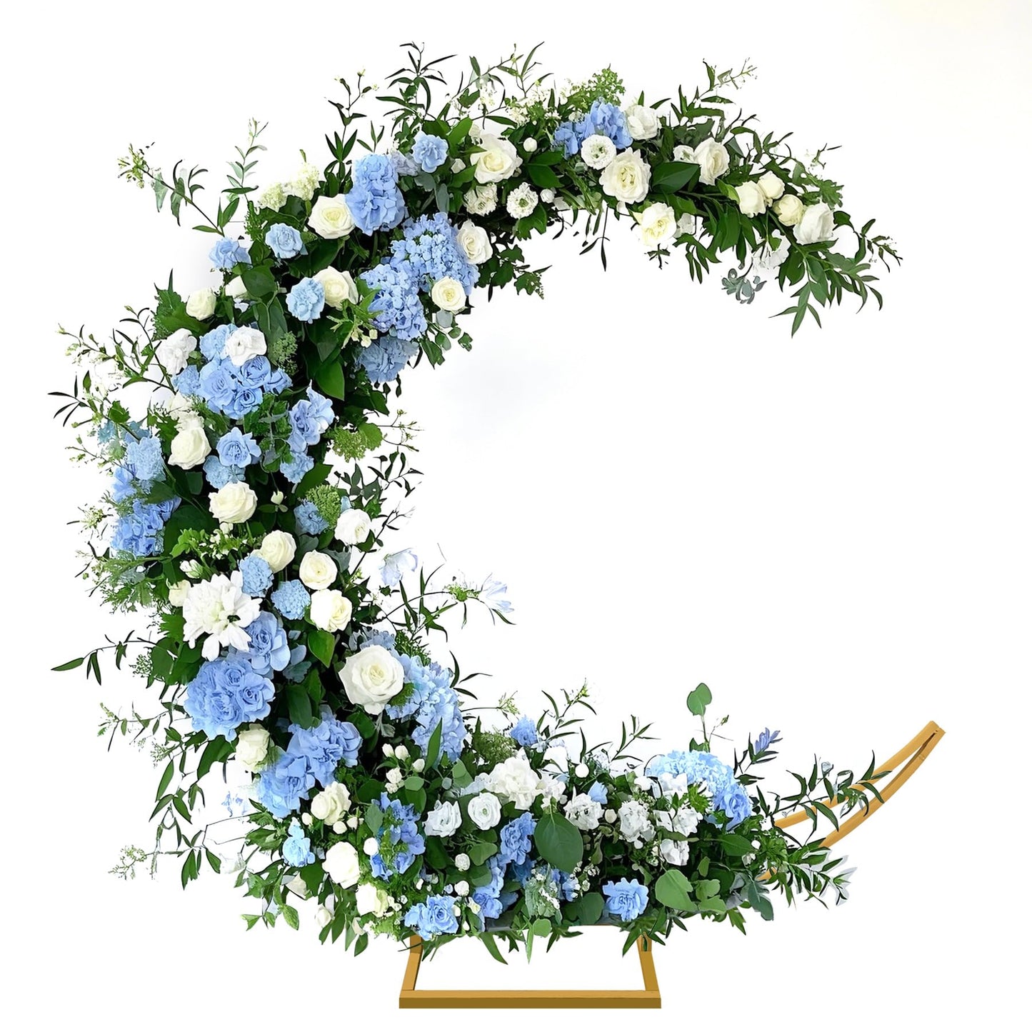 6.6FT Curved Moon Balloon Arch Stand – Gold Metal Wedding Backdrop Frame with Rectangular Base, Perfect for Weddings, Baby Showers & Parties