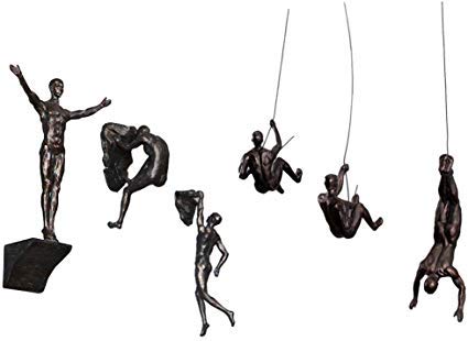 Set of 6 Bronze Climbing Men Wall Sculptures – Hanging Resin & Metal Figurines for Indoor/Outdoor Wall Art