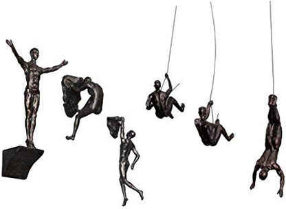 Set of 6 Bronze Climbing Men Wall Sculptures – Hanging Resin & Metal Figurines for Indoor/Outdoor Wall Art