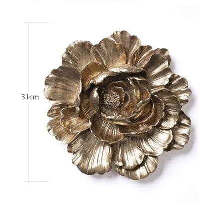 HAUCOZE Gold Flower Wall Sculpture – Modern Polyresin Wall Art Decor & Gift Figurine, 31cm