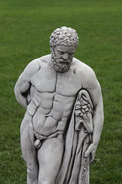 Ancient Greek-Style Concrete Male Sculpture – Handmade Stone Statue Garden & Home Ornament (Grey)