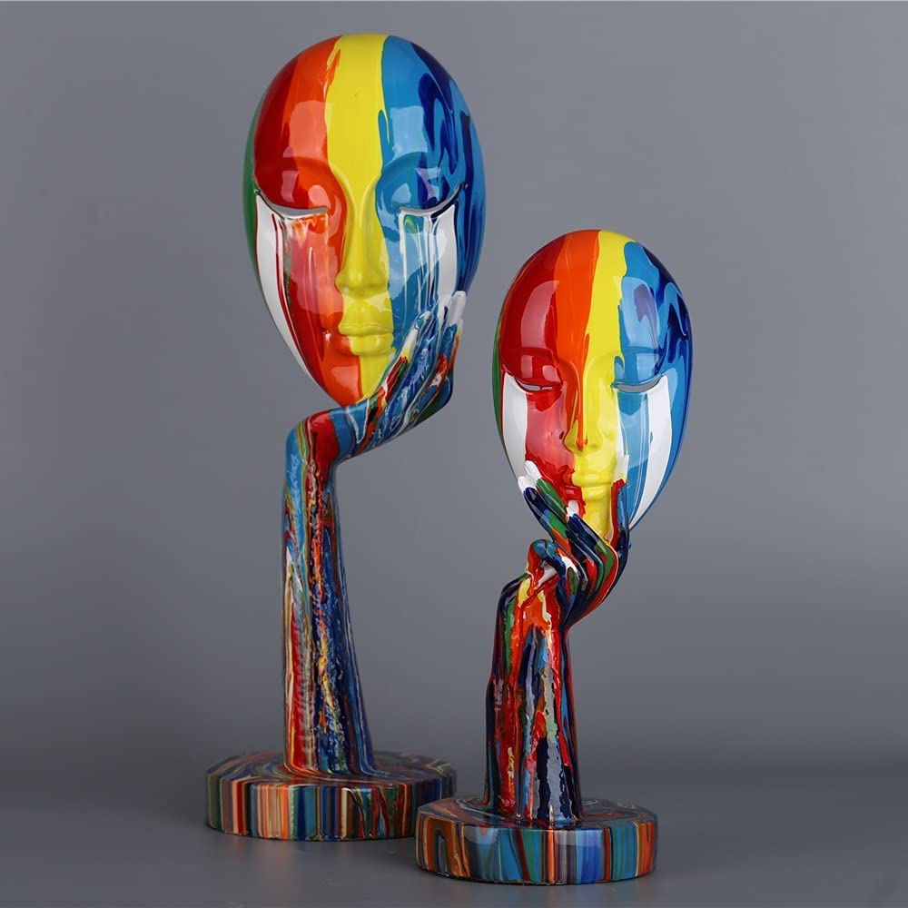 Abstract Colorful Woman Face Statue – Modern Thinker Lady Sculpture, Resin Art Décor for Living Room, Office & Home Interiors (Small, 30cm)