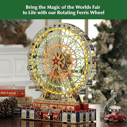 World’s Fair Grand Ferris Wheel – 15" Animated Musical Christmas Decoration with Lights & Rotating Motion (Gold)