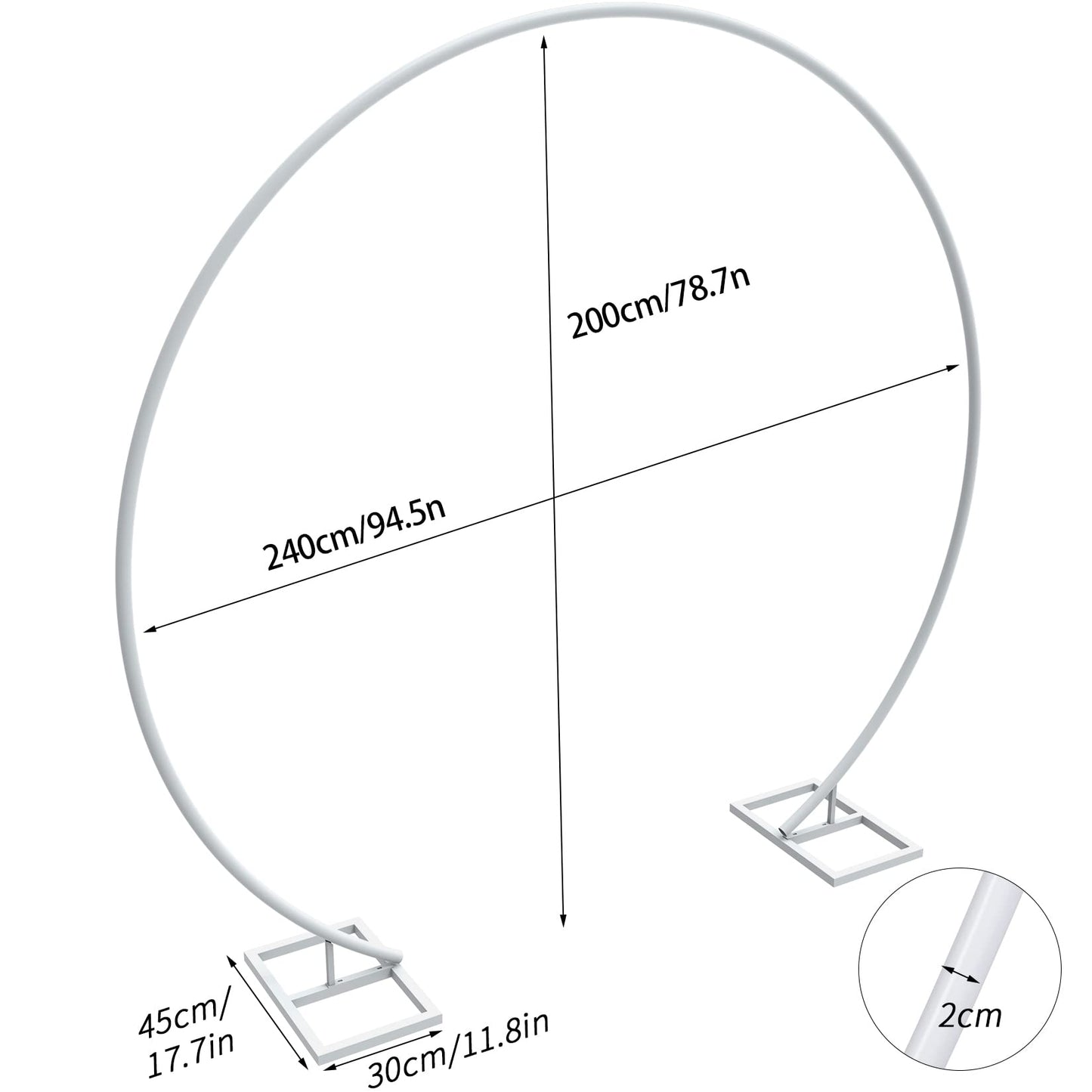 Large White Metal Circular Wedding Arch – 240x200cm Heavy Duty Round Backdrop Frame for Balloons, Flowers & Event Decorations