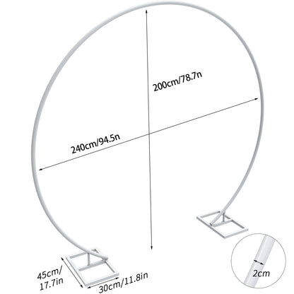 Large White Metal Circular Wedding Arch – 240x200cm Heavy Duty Round Backdrop Frame for Balloons, Flowers & Event Decorations