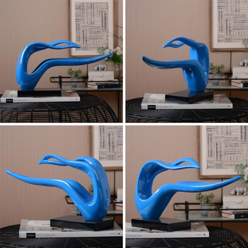 Modern Abstract Sculpture – Blue Polyresin Figurine Home Décor & Table Centerpiece (40cm)
