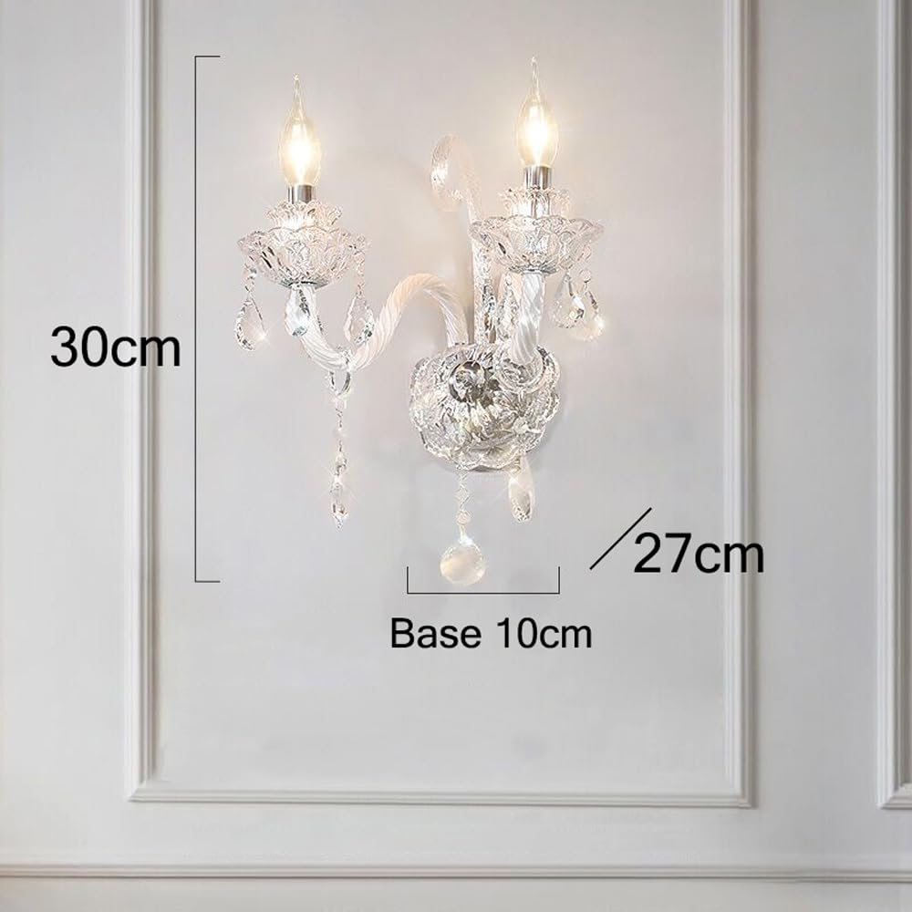 SWEMOPP White Crystal Wall Sconce – 2-Light LED French Country Wall Lamp for Bedroom, Bathroom & Living Room