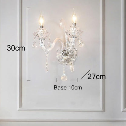 SWEMOPP White Crystal Wall Sconce – 2-Light LED French Country Wall Lamp for Bedroom, Bathroom & Living Room