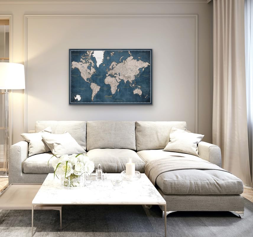 Canvas World Map with Cork Pin Board – 120x80cm Wall Art for Travel Planning & Home Décor