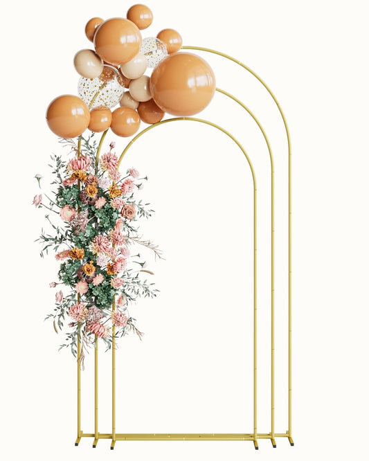 Set of 3 Gold Metal Wedding Arch Backdrop Stands – 7.2FT, 6.6FT, 6FT Balloon Arch Frames for Ceremony, Reception & Event Decorations