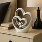 Silver Heart Ornament – Modern Couple Sculpture, White & Silver Ceramic Decoration, Romantic Wedding & Anniversary Gift (25.5cm)