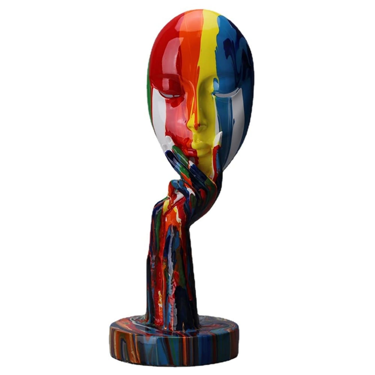 Abstract Colorful Woman Face Statue – Modern Thinker Lady Sculpture, Resin Art Décor for Living Room, Office & Home Interiors (Small, 30cm)