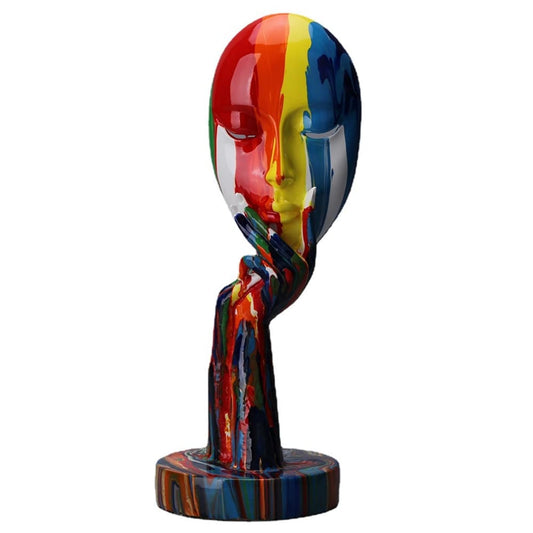 Abstract Colorful Woman Face Statue – Modern Thinker Lady Sculpture, Resin Art Décor for Living Room, Office & Home Interiors (Small, 30cm)