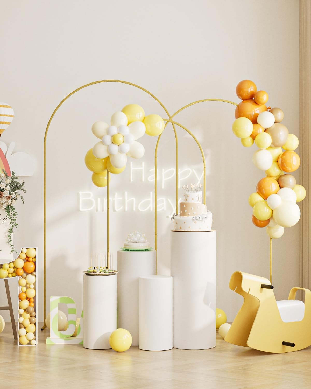 Set of 3 Gold Metal Wedding Arch Backdrop Stands – 7.2FT, 6.6FT, 6FT Balloon Arch Frames for Ceremony, Reception & Event Decorations