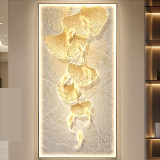 Ginkgo Leaf LED Wall Art – 3D Lighted Mural for Bedroom & Living Room, Modern Illuminated Home Décor Painting