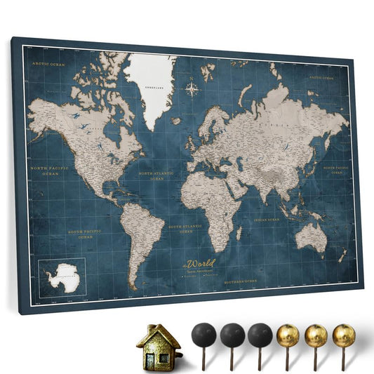 Canvas World Map with Cork Pin Board – 120x80cm Wall Art for Travel Planning & Home Décor