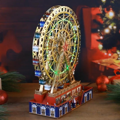 World’s Fair Grand Ferris Wheel – 15" Animated Musical Christmas Decoration with Lights & Rotating Motion (Gold)
