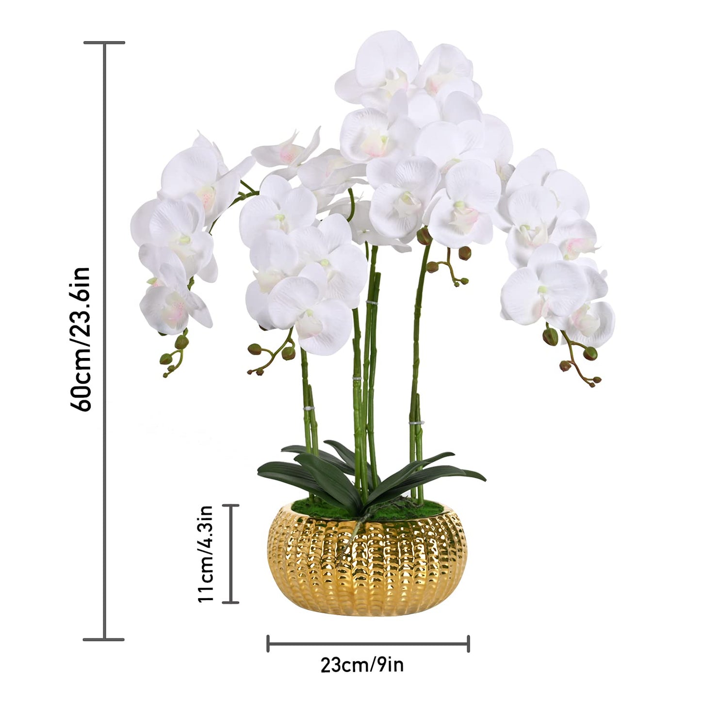 LIVILAN Artificial WhiteArtificial White Orchid Silk Flower with Gold Vase – Faux Phalaenopsis for Home, Kitchen & Table Centerpieces Orchid Silk Flower Fake Plant with Gold Vase - Faux Phalaenopsis for Home Decor, Kitchen, Table Centerpieces