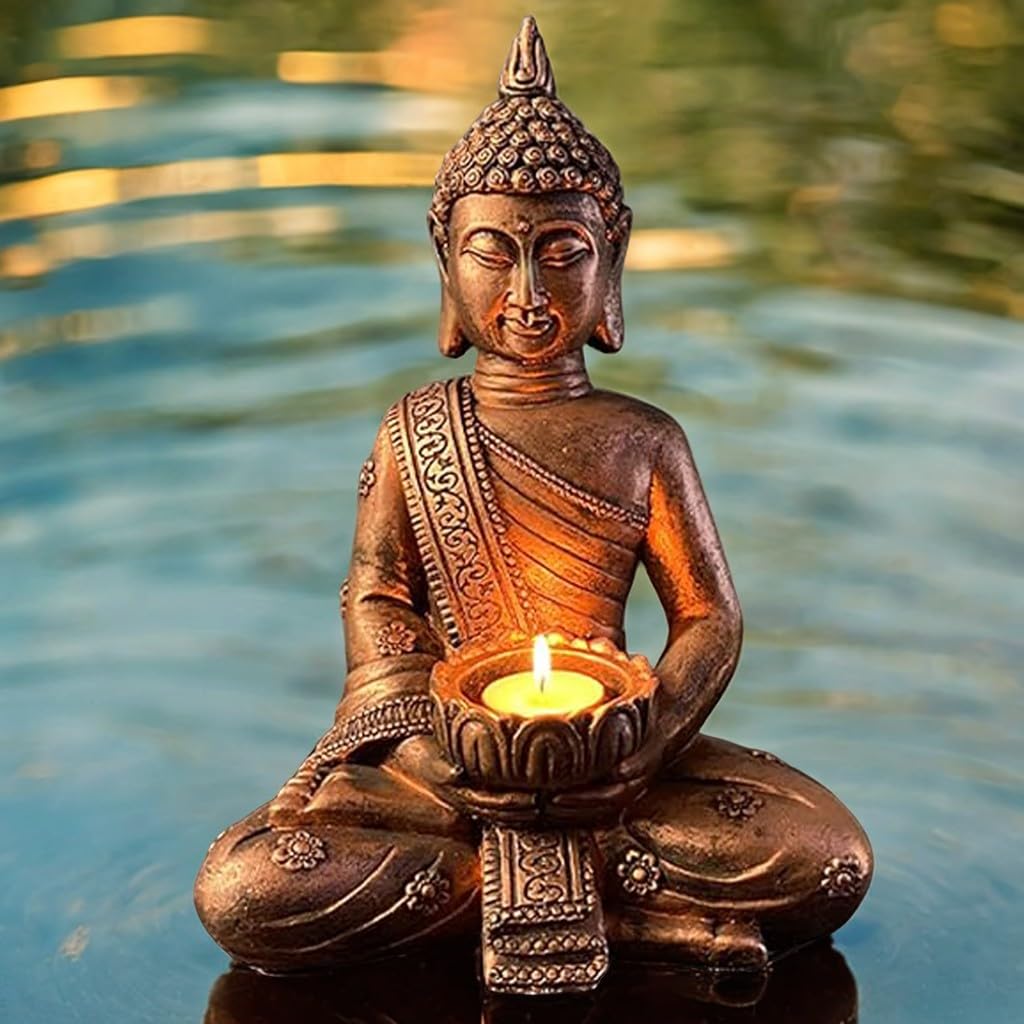 Meditating Buddha Statue – Feng Shui Resin Figurine for Home, Garden, and Zen Décor (Copper Finish)