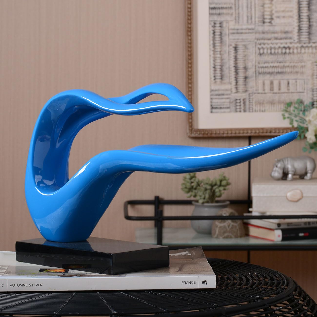 Modern Abstract Sculpture – Blue Polyresin Figurine Home Décor & Table Centerpiece (40cm)