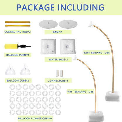 Balloon Arch Stand Set – 2.5m & 1.5m Freely Bendable Half Balloon Column Stands with Bases, Water Bags & Accessories (Gold)