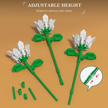 Flower Bouquet Building Set – 1464PCS Artificial Botanical Collection with 18 Stems, Creative Gift for Adults & Teens, Home Décor