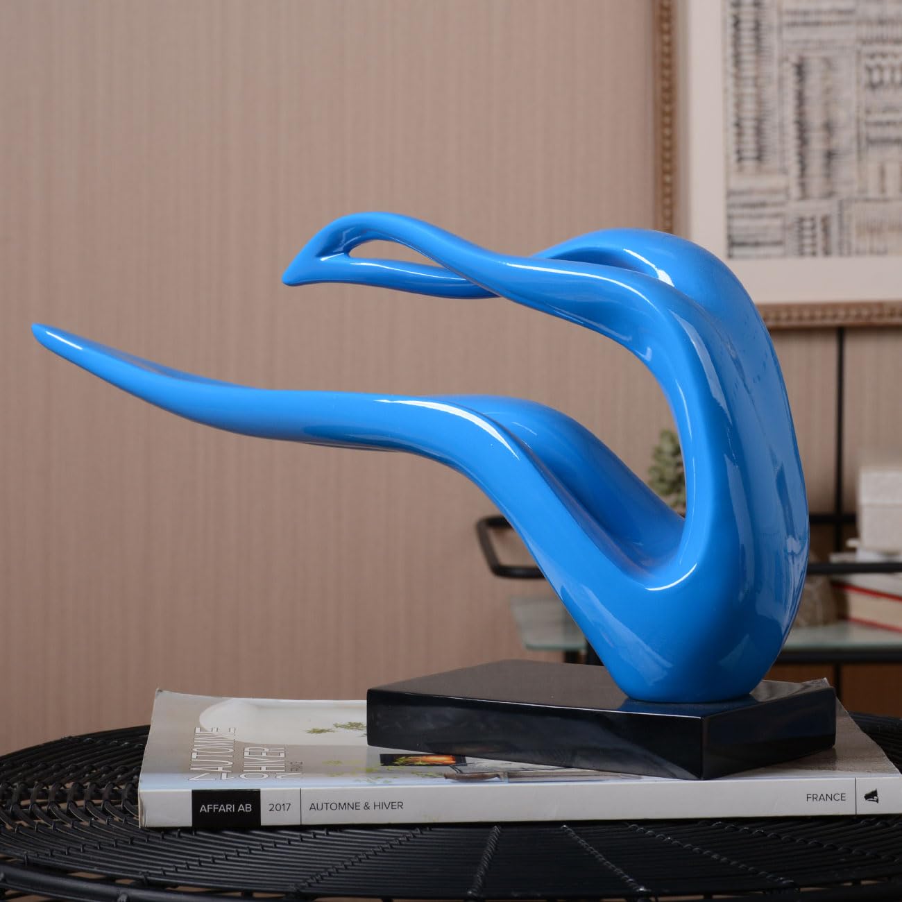 Modern Abstract Sculpture – Blue Polyresin Figurine Home Décor & Table Centerpiece (40cm)