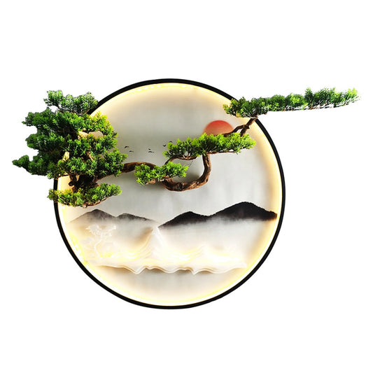 3D Pine Bonsai Wall Sculpture with LED Light – Artistic Wall Décor for Living Room, Office & Entryway
