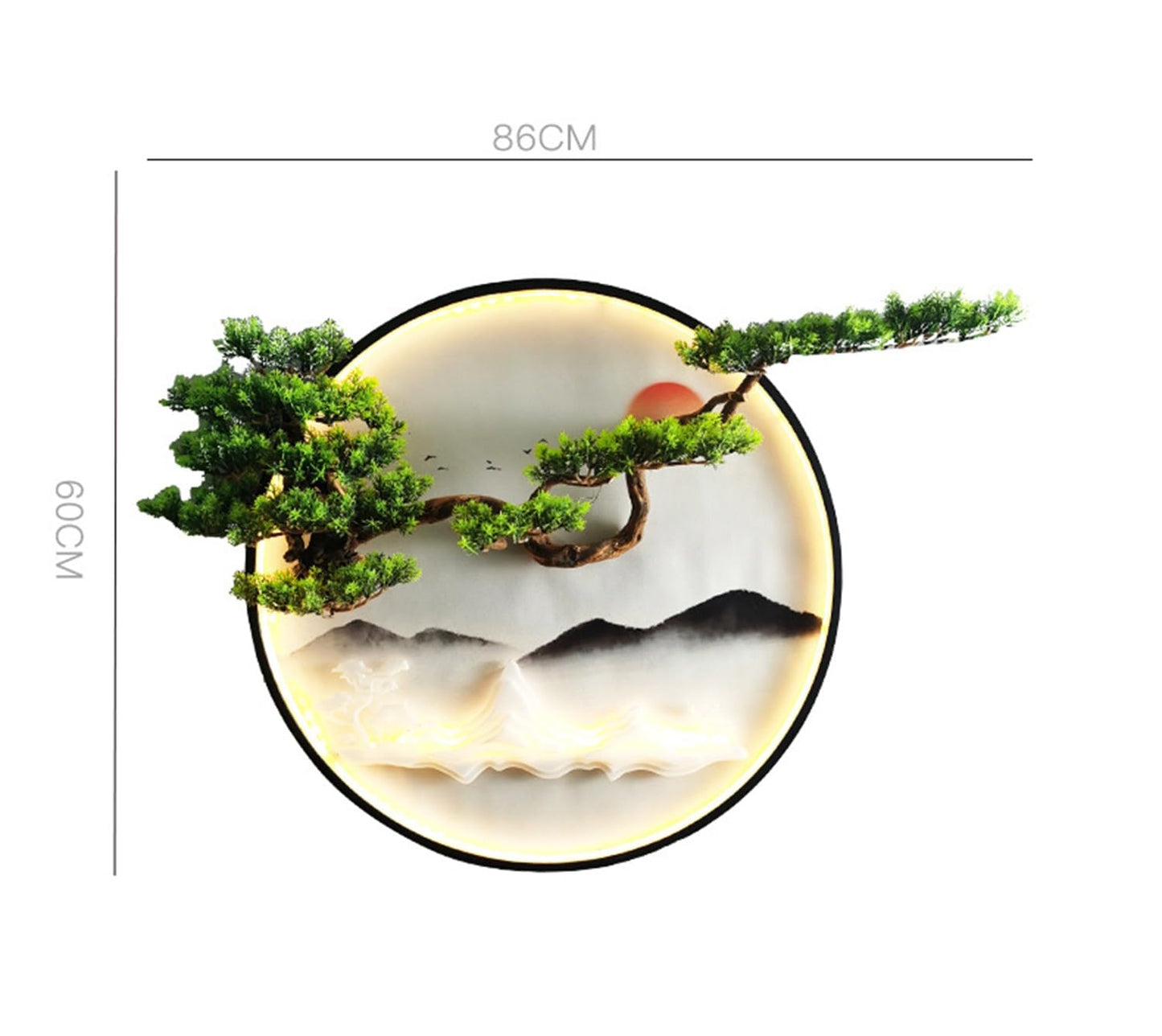 3D Pine Bonsai Wall Sculpture with LED Light – Artistic Wall Décor for Living Room, Office & Entryway