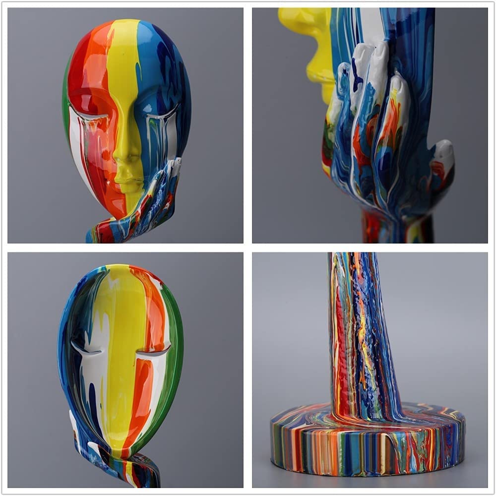 Abstract Colorful Woman Face Statue – Modern Thinker Lady Sculpture, Resin Art Décor for Living Room, Office & Home Interiors (Small, 30cm)